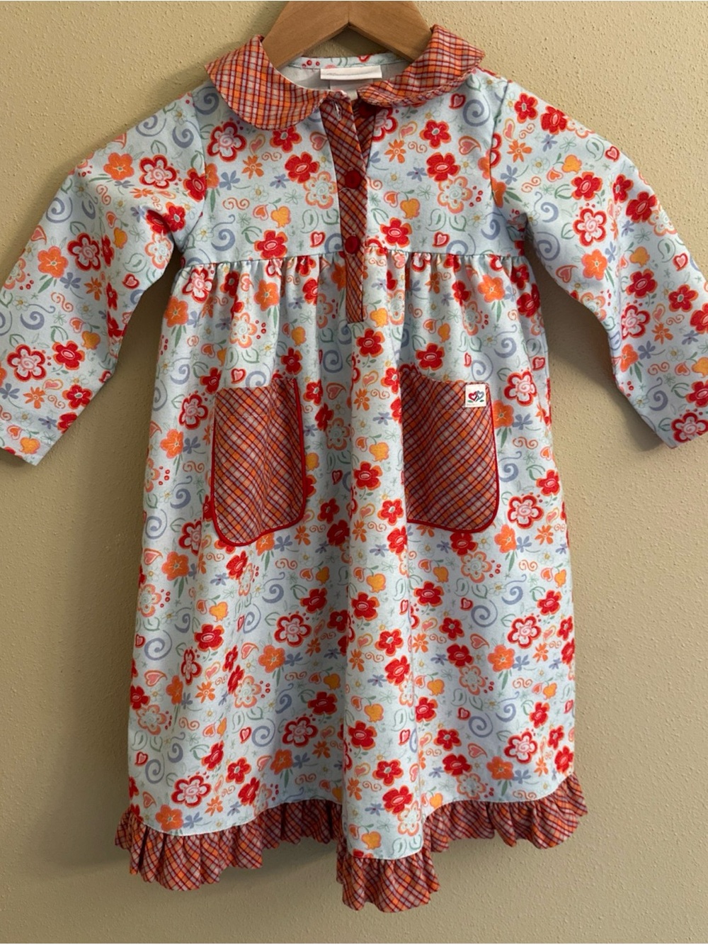 American Girl Nightgown Child Size Small Bitty Baby Crazy Daisy Flannel Long
